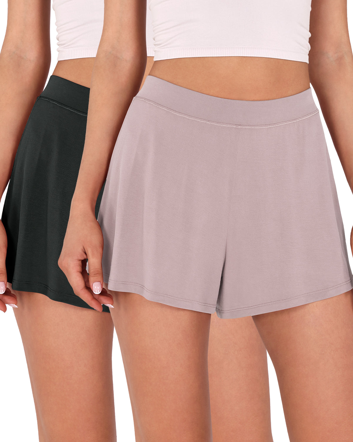 2 Pack Modal Soft Lounge Shorts Black+Lavender - ododos