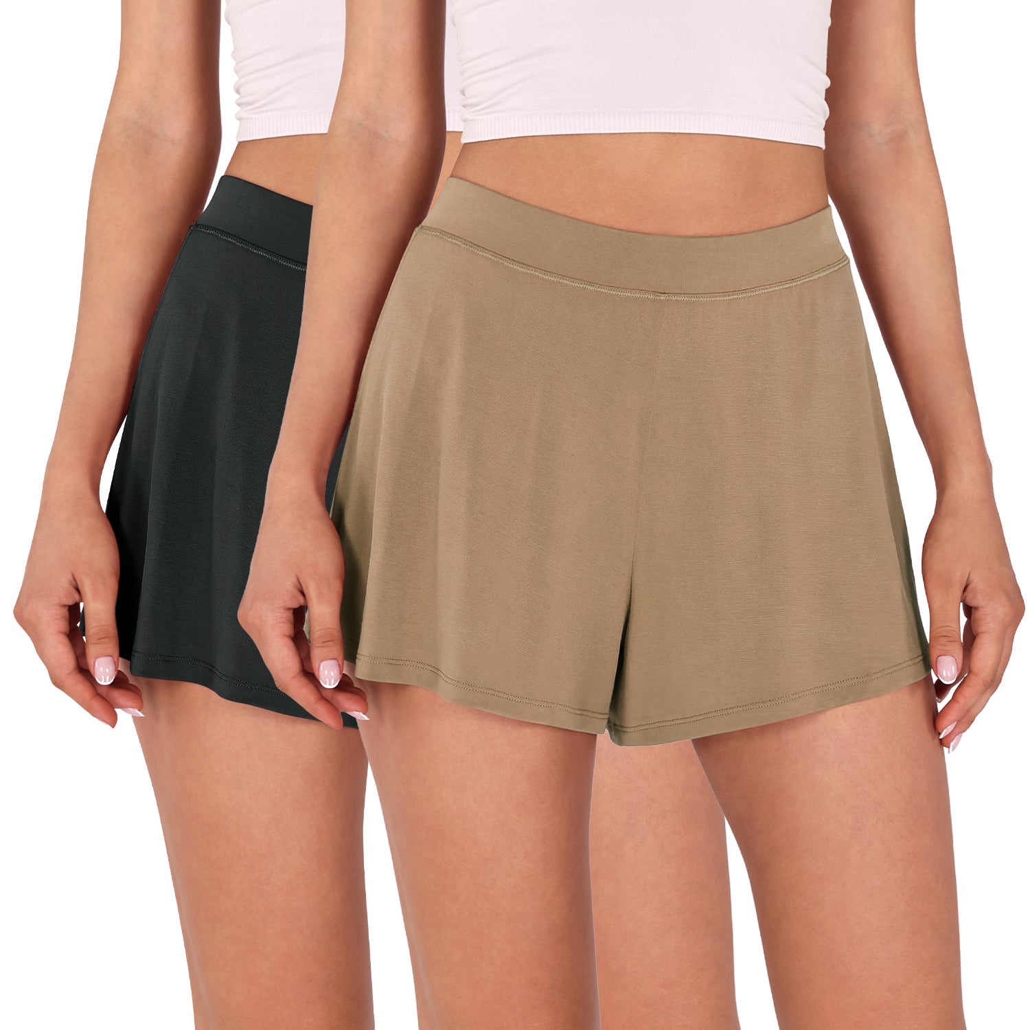 2 Pack Modal Soft Lounge Shorts Black+Warm Tan - ododos