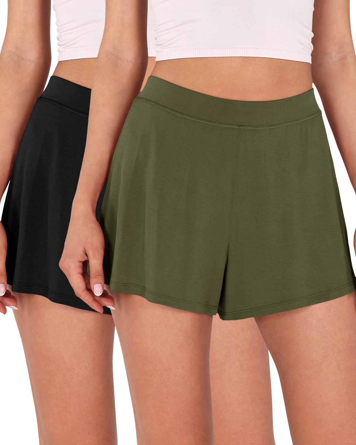 2 Pack Modal Soft Lounge Shorts Black+Army - ododos