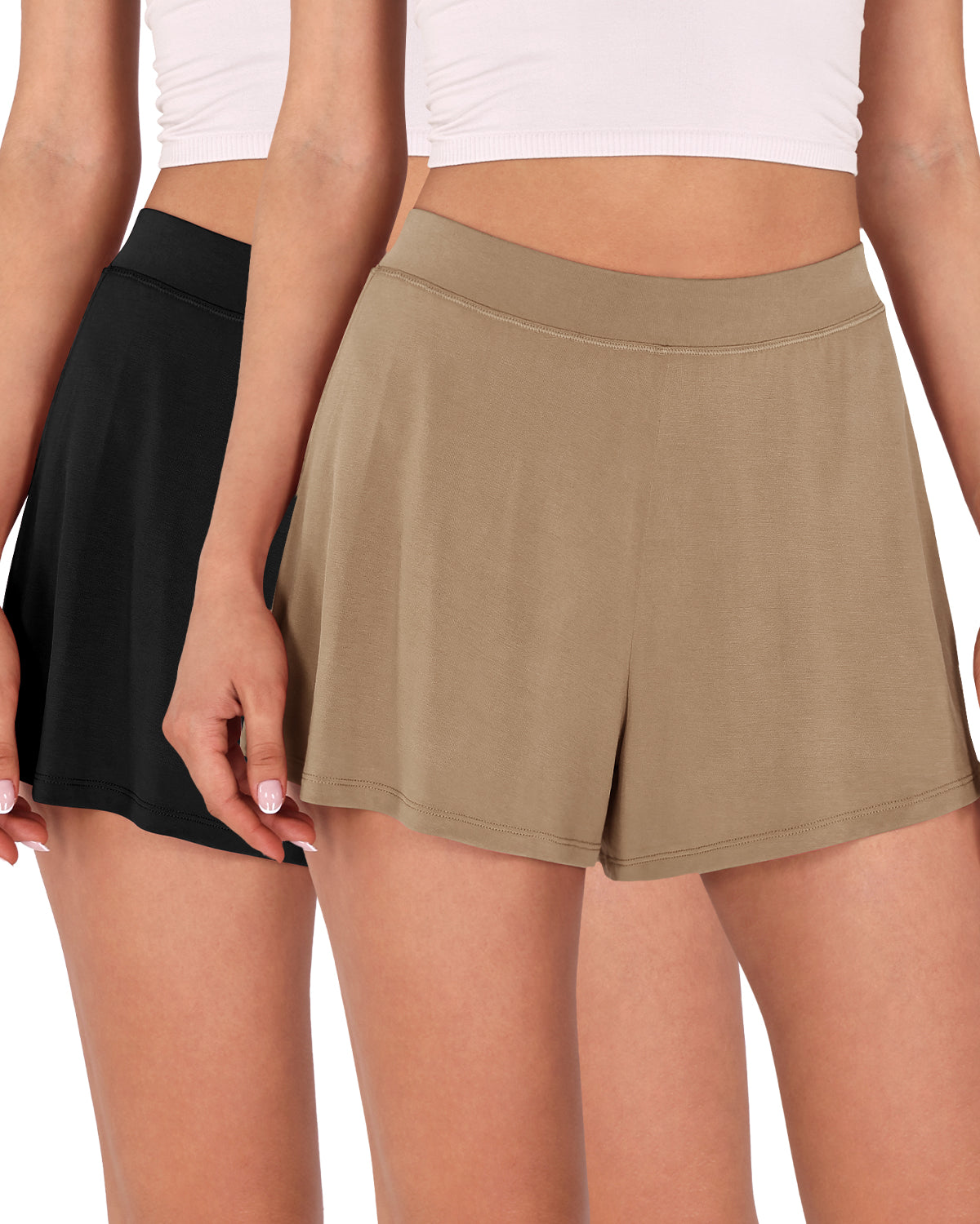 2 Pack Modal Soft Lounge Shorts Black+Peanut - ododos