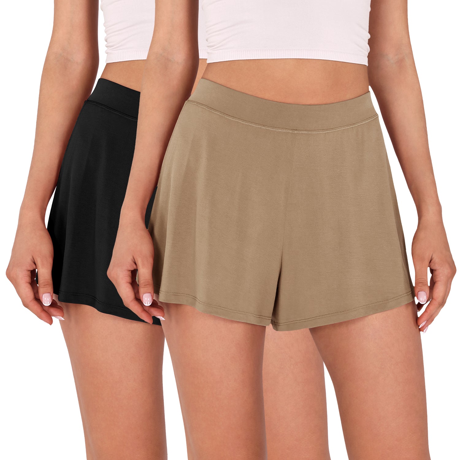 2 Pack Modal Soft Lounge Shorts Black+Peanut - ododos