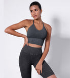 Seamless Strappy Sports Bra with Removable Pads Black - ododos