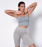 Seamless Strappy Sports Bra with Removable Pads Blue Grey - ododos