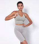 Seamless Strappy Sports Bra with Removable Pads Grey - ododos