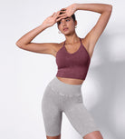 Seamless Strappy Sports Bra with Removable Pads Wine - ododos