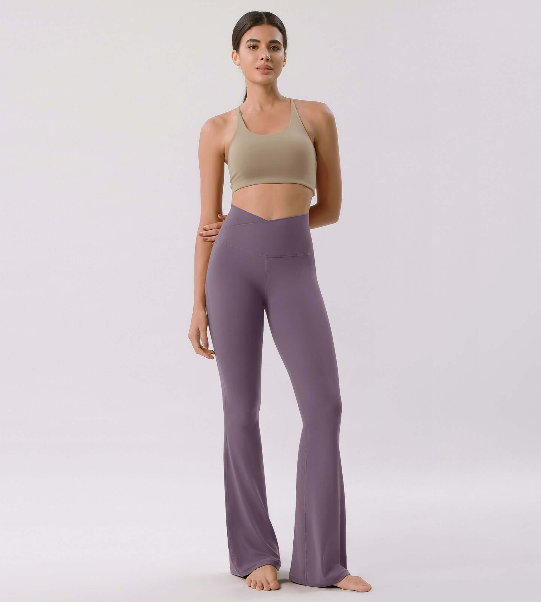 Cloud Feeling 30" Crossover High Waist Flared Pants Ash Violet - ododos