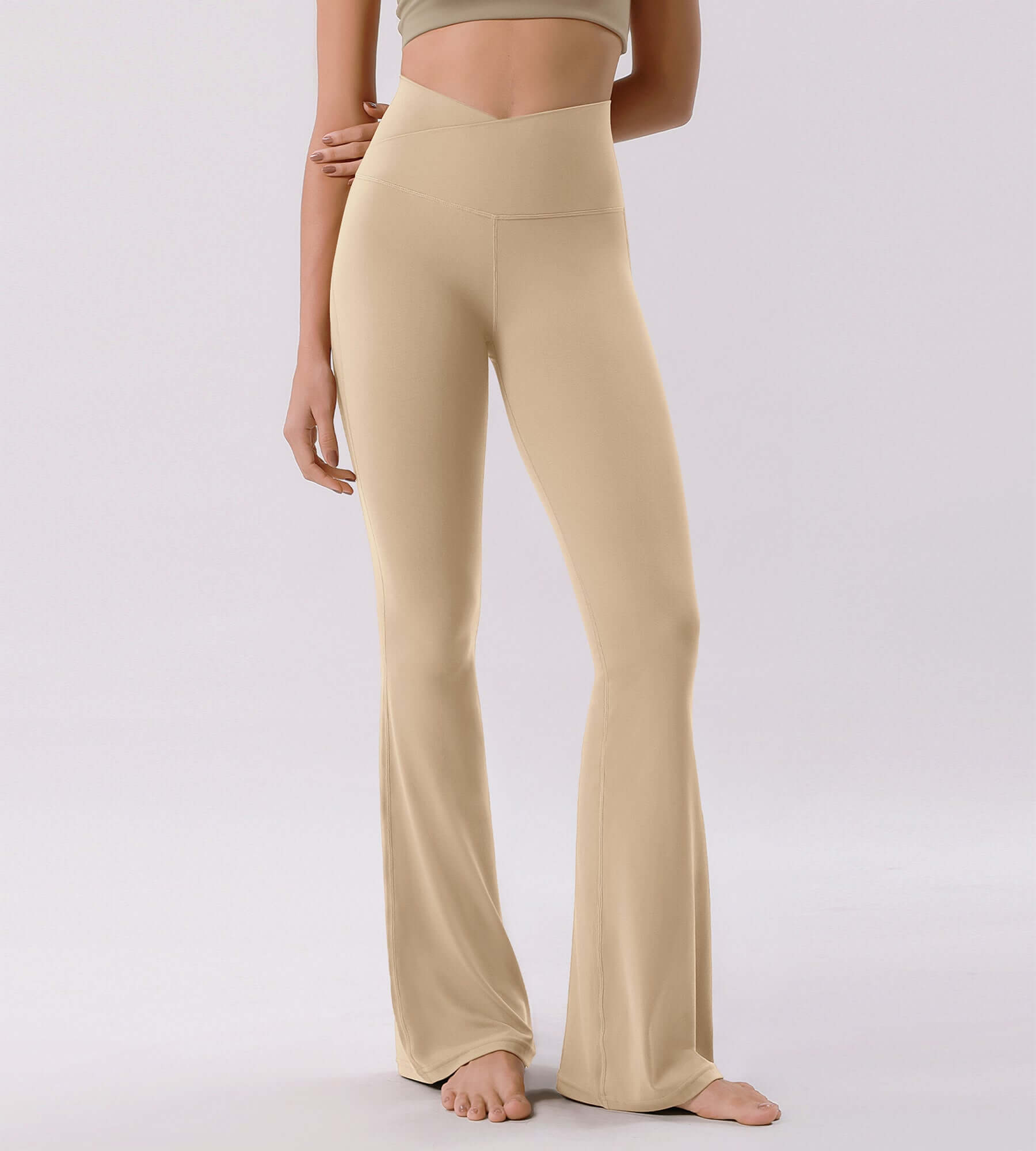 Cloud Feeling 30" Crossover High Waist Flared Pants - ododos