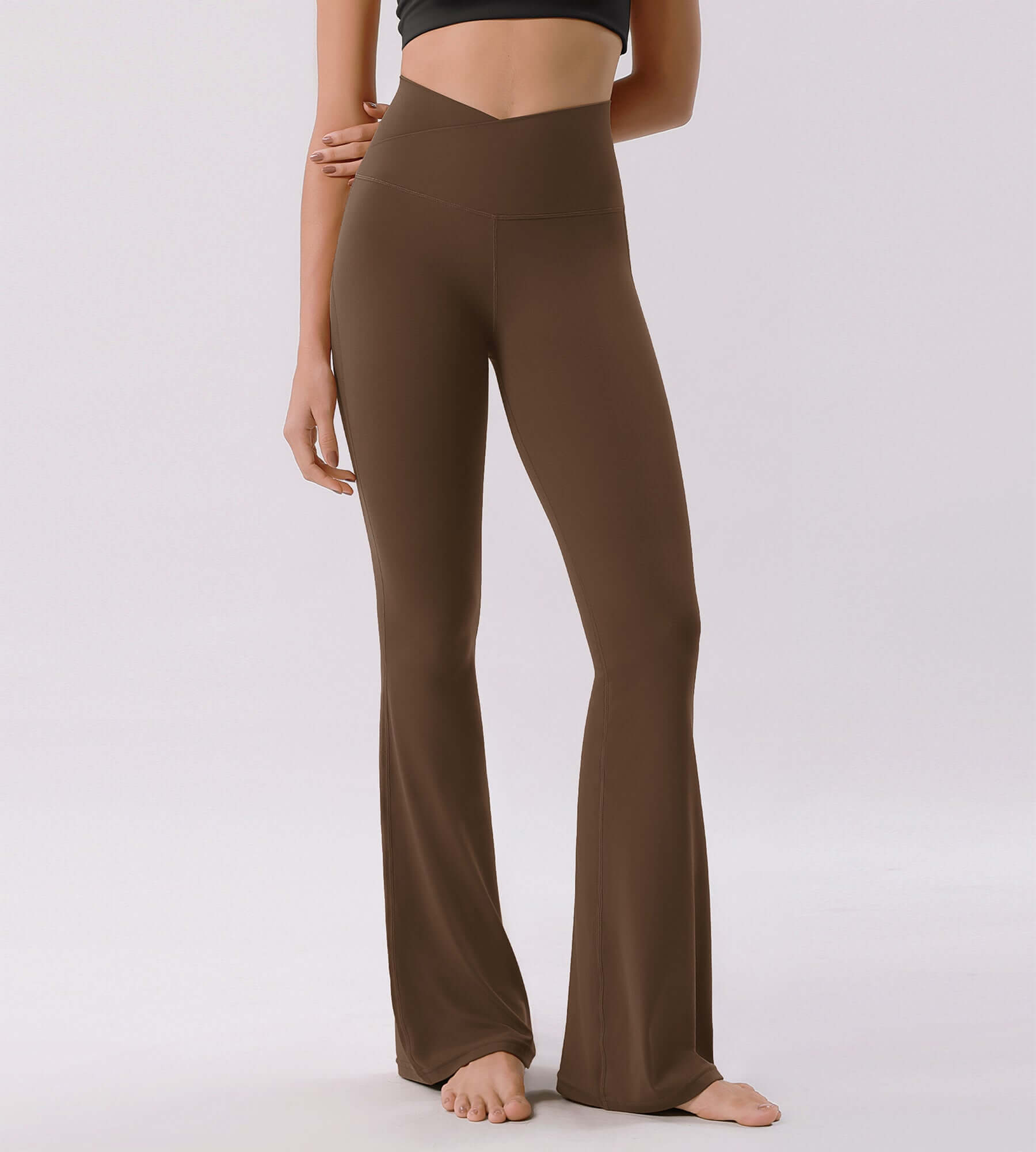 Cloud Feeling 32" Crossover High Waist Flared Pants - ododos