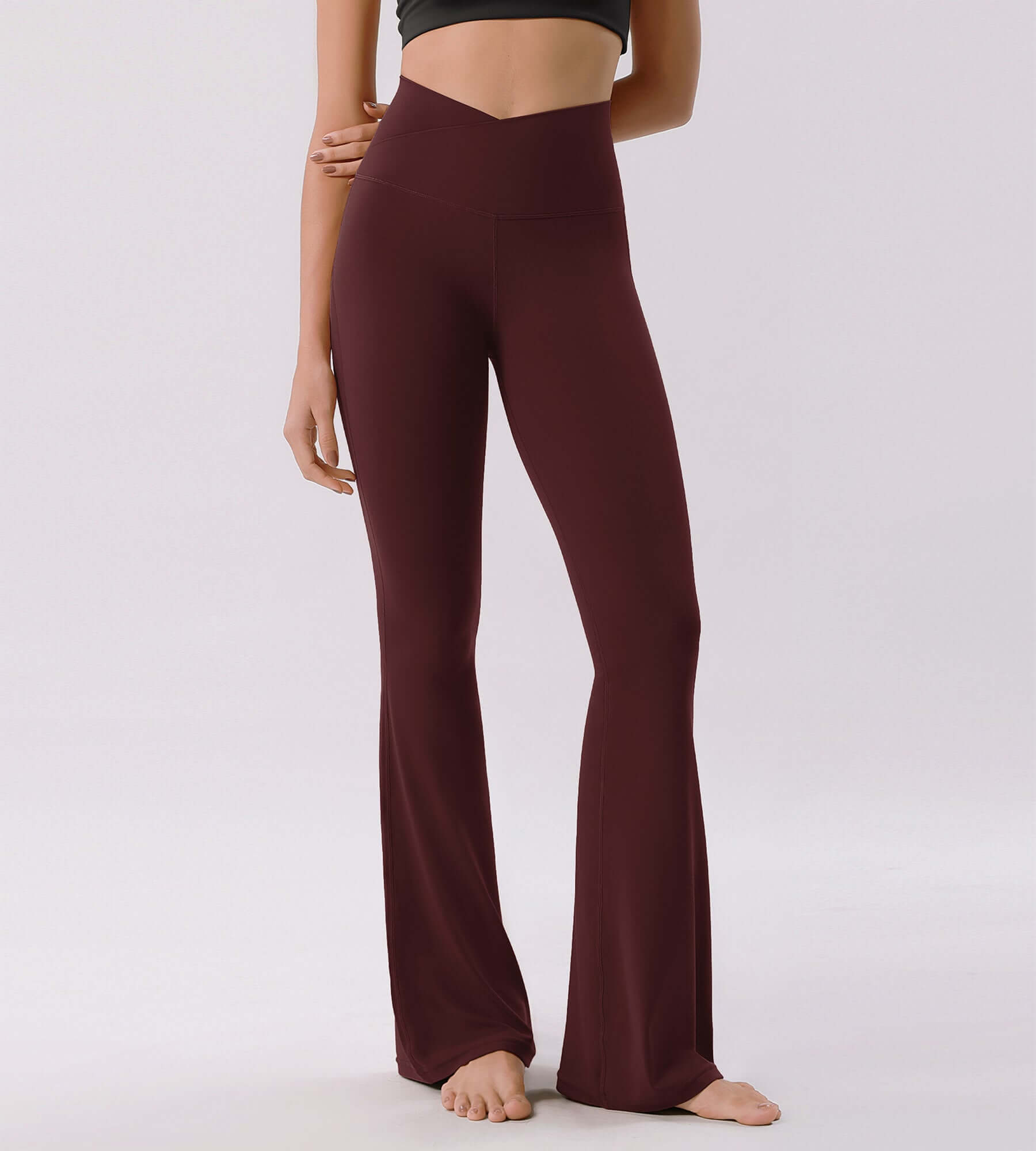 Cloud Feeling 30" Crossover High Waist Flared Pants - ododos