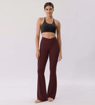 Cloud Feeling 30" Crossover High Waist Flared Pants Burgundy - ododos