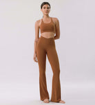 Cloud Feeling 30" Crossover High Waist Flared Pants Caramel - ododos