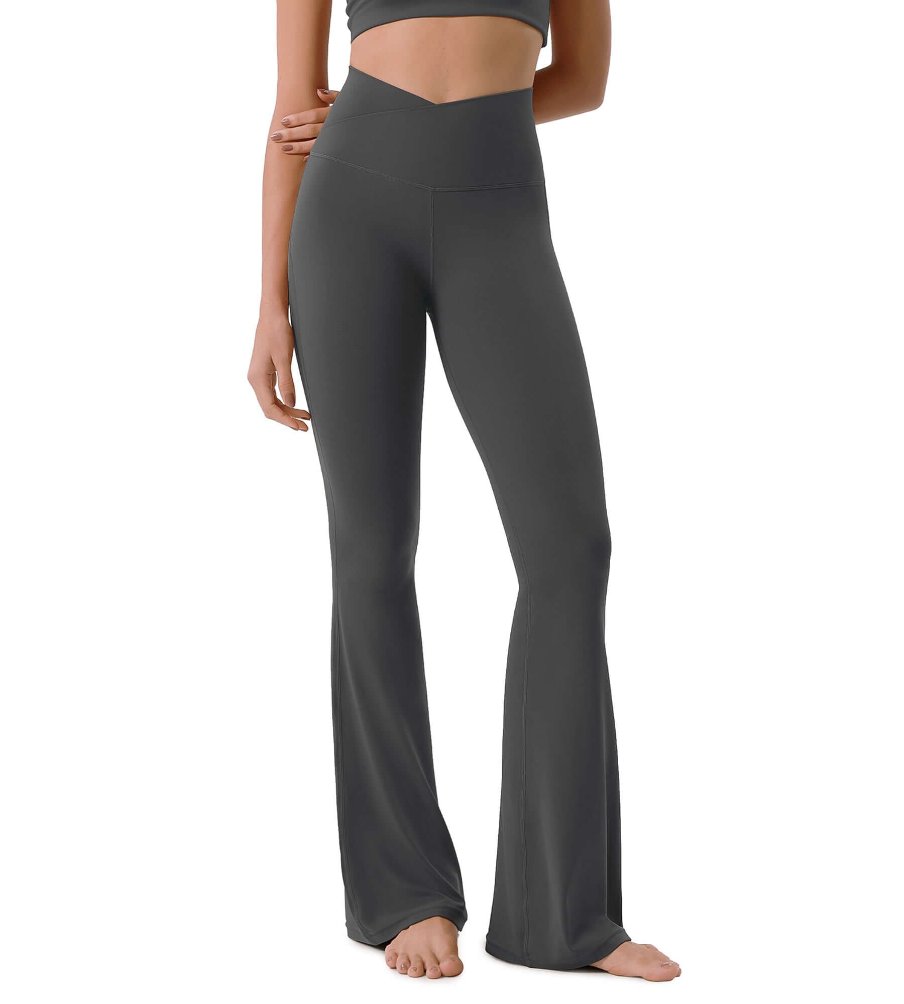 Cloud Feeling 30" Crossover High Waist Flared Pants - ododos