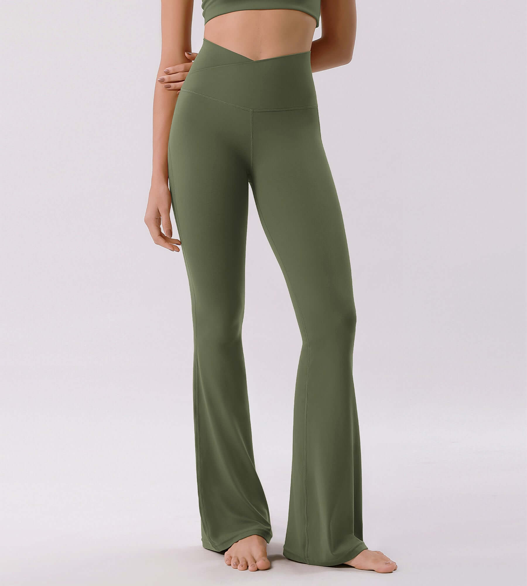 Cloud Feeling 30" Crossover High Waist Flared Pants - ododos