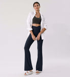 Cloud Feeling 30" Crossover High Waist Flared Pants Deep Navy - ododos