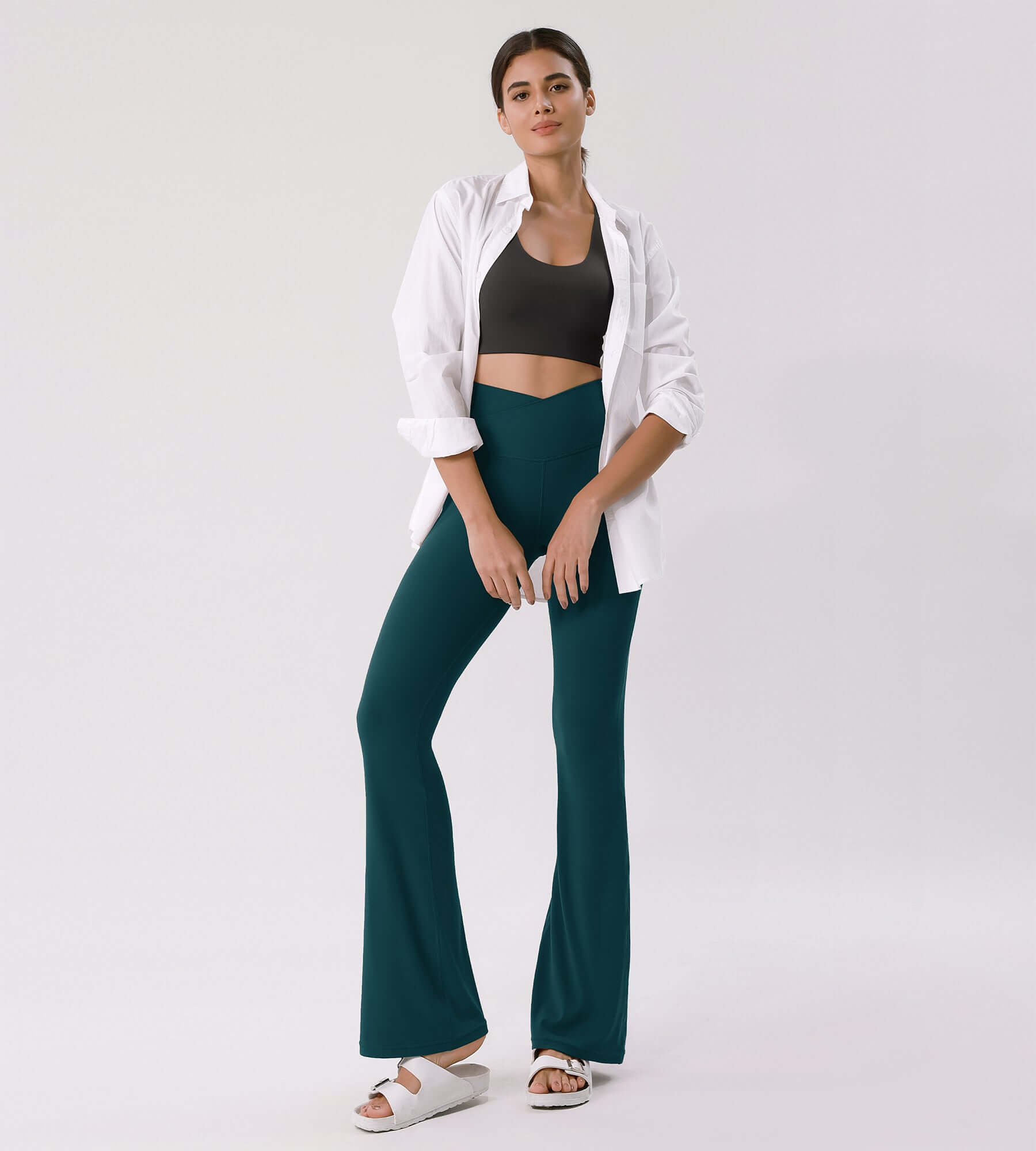Cloud Feeling 30" Crossover High Waist Flared Pants - ododos