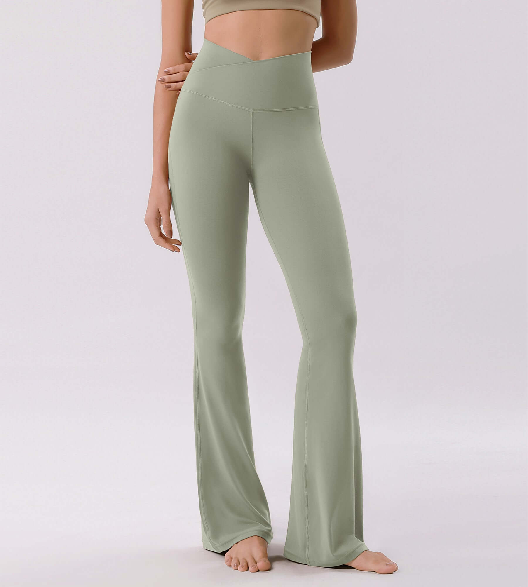 Cloud Feeling 30" Crossover High Waist Flared Pants - ododos
