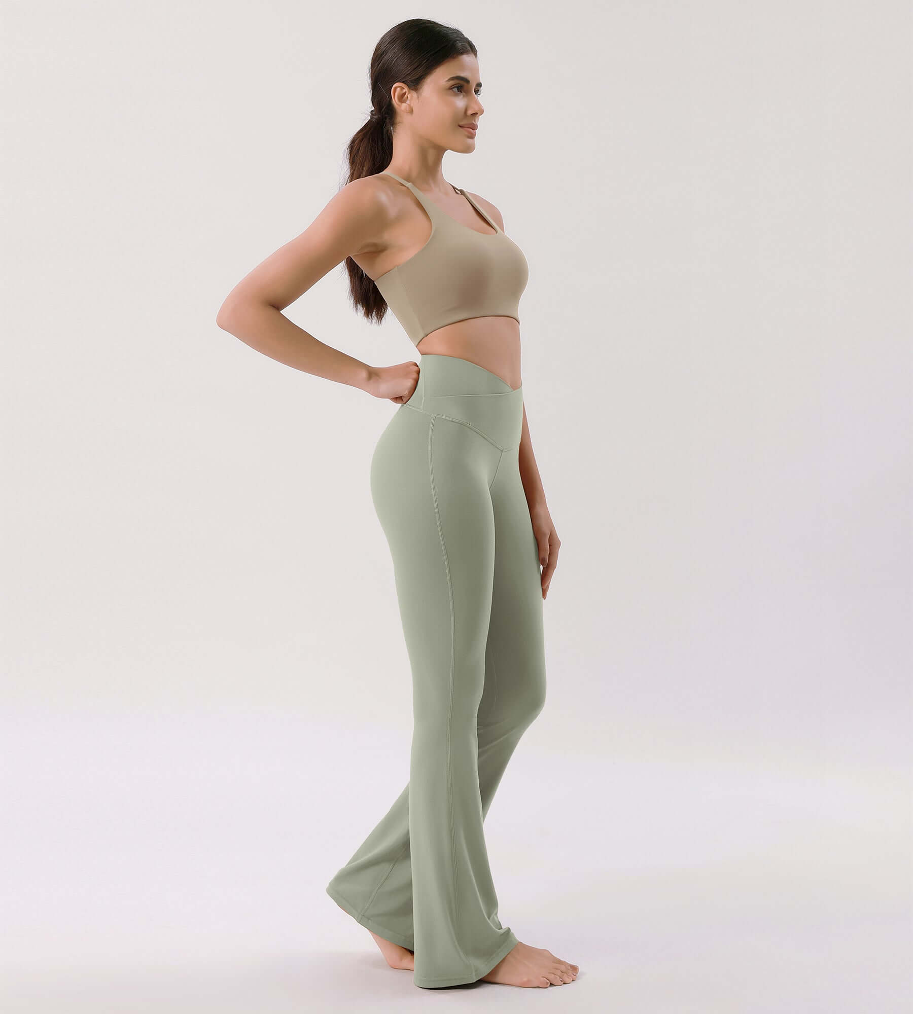 Cloud Feeling 30" Crossover High Waist Flared Pants - ododos