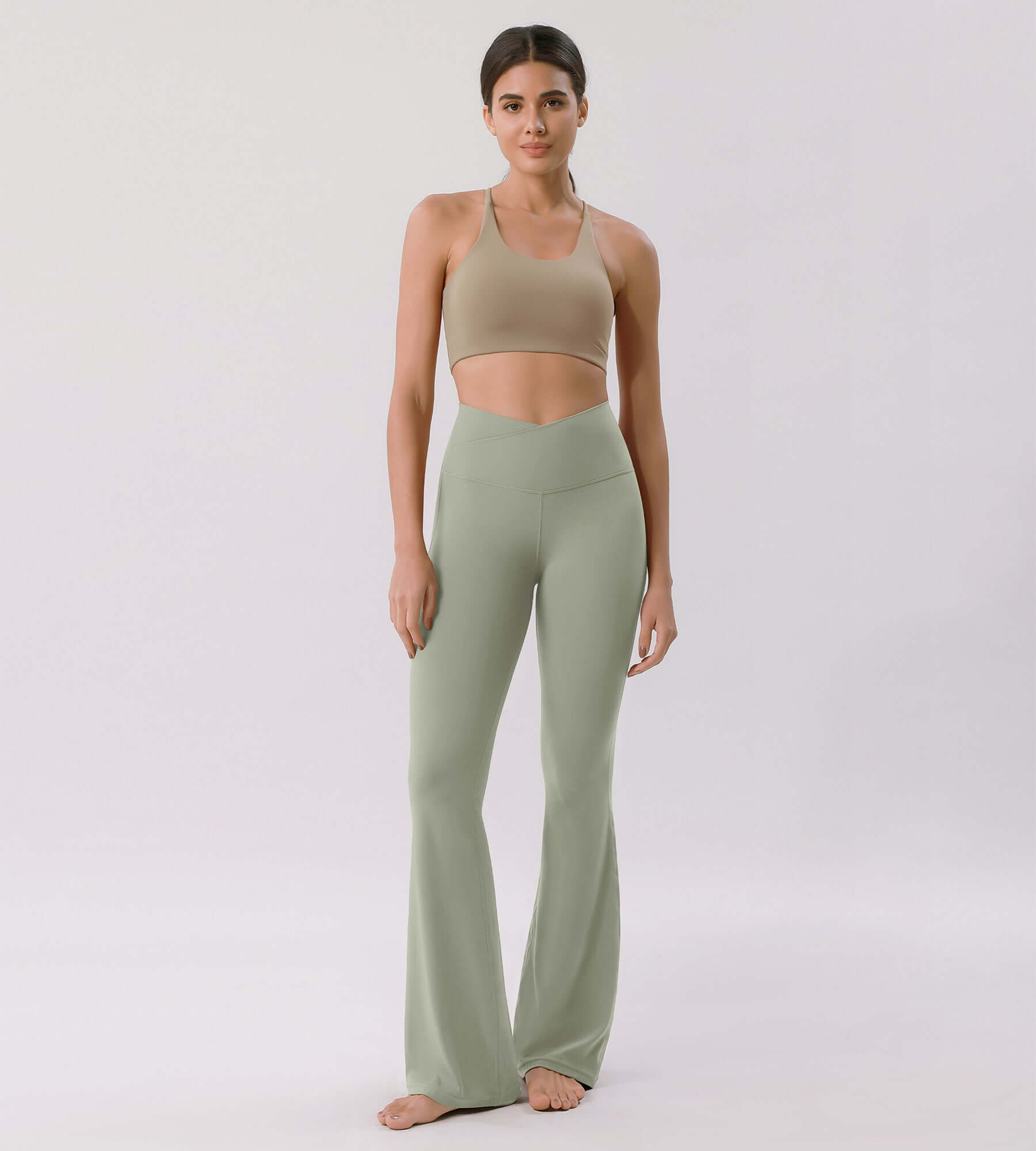 Cloud Feeling 30" Crossover High Waist Flared Pants - ododos