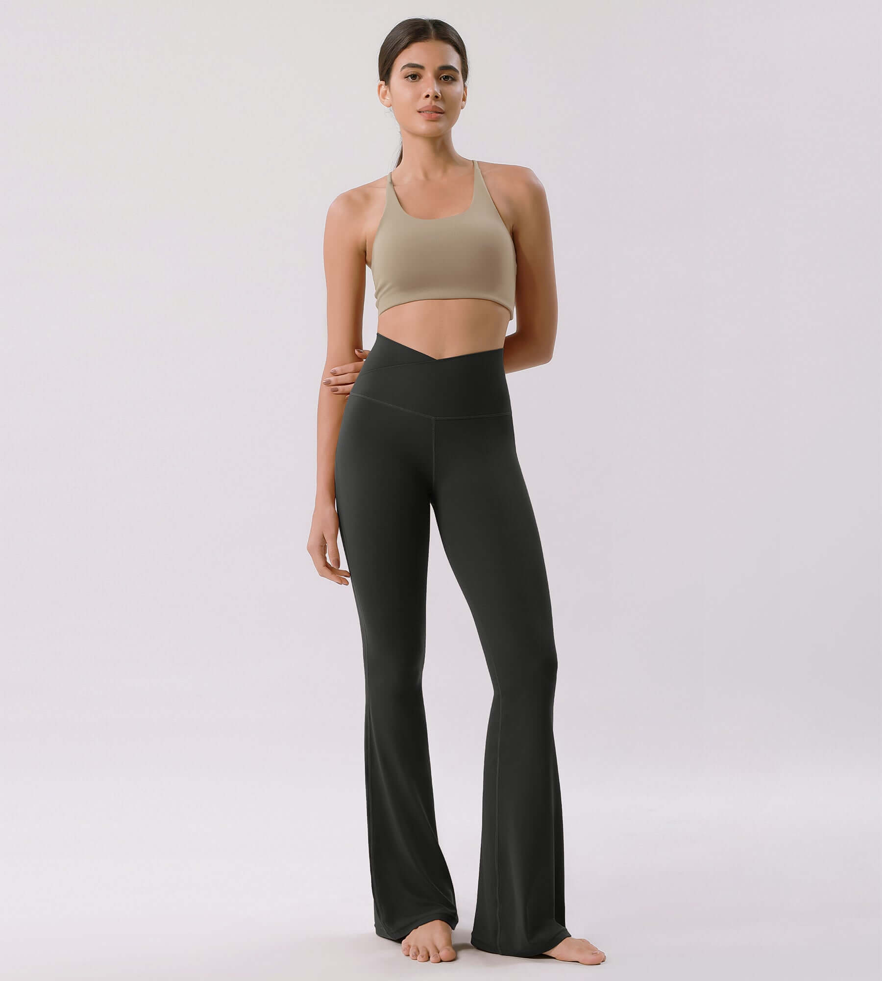 Cloud Feeling 30" Crossover High Waist Flared Pants Onyx Black - ododos