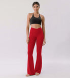 Cloud Feeling 30" Crossover High Waist Flared Pants Red - ododos