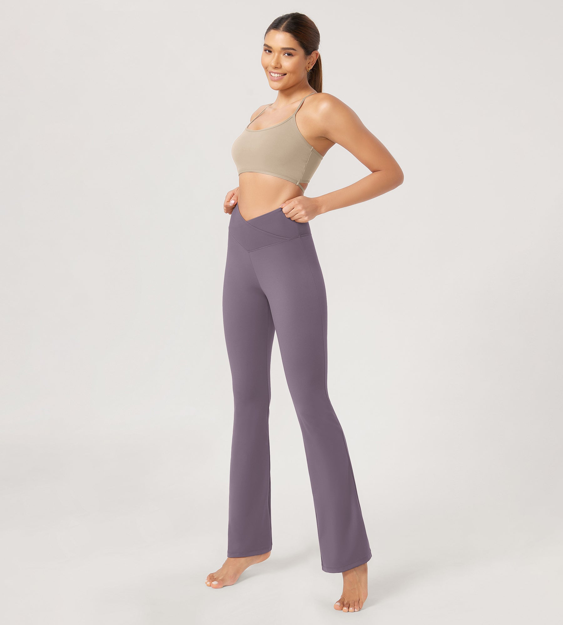 29” Cross Waist Sports Flare Yoga Pants Ash Violet - ododos