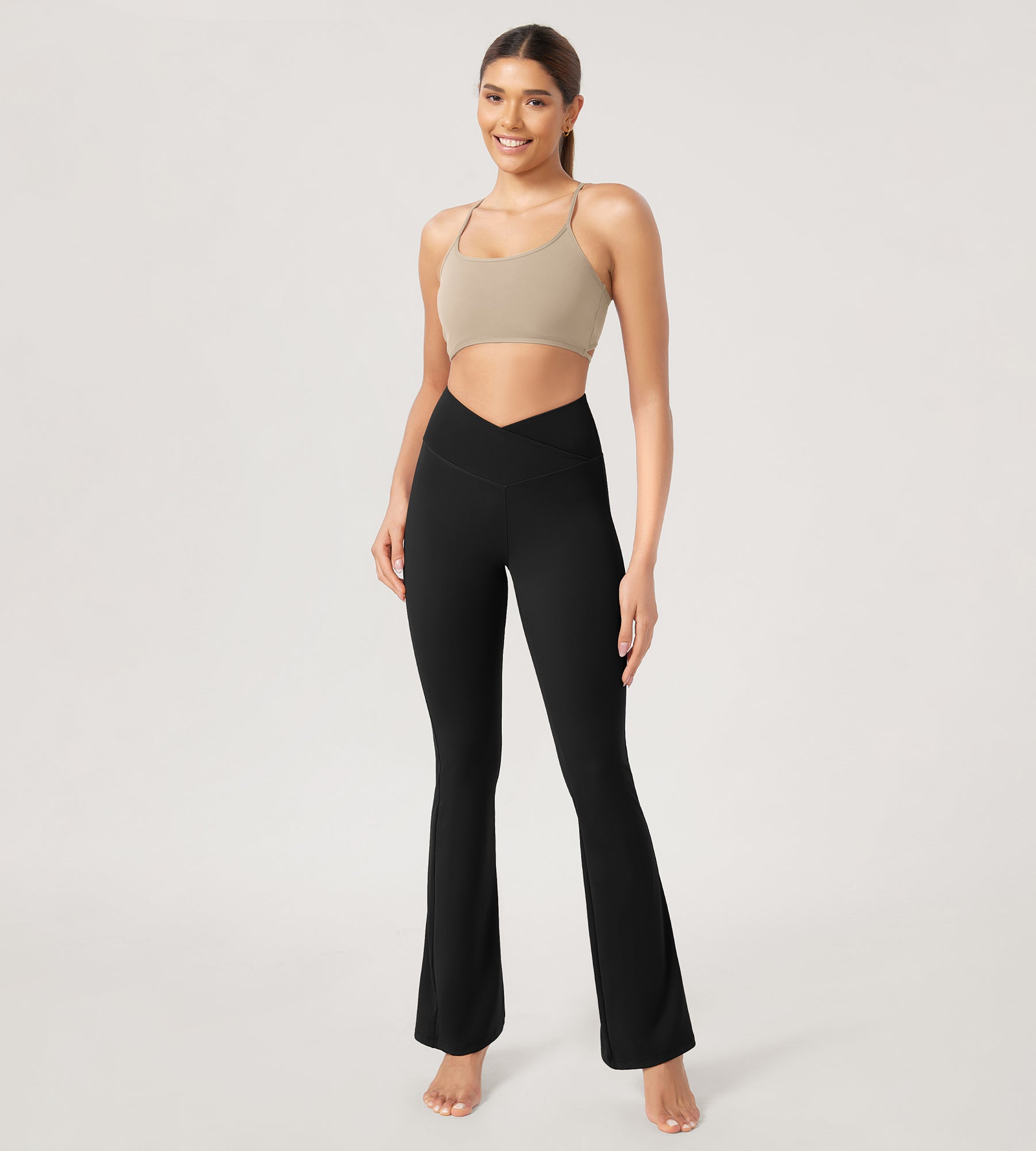 29” Cross Waist Sports Flare Yoga Pants Black - ododos