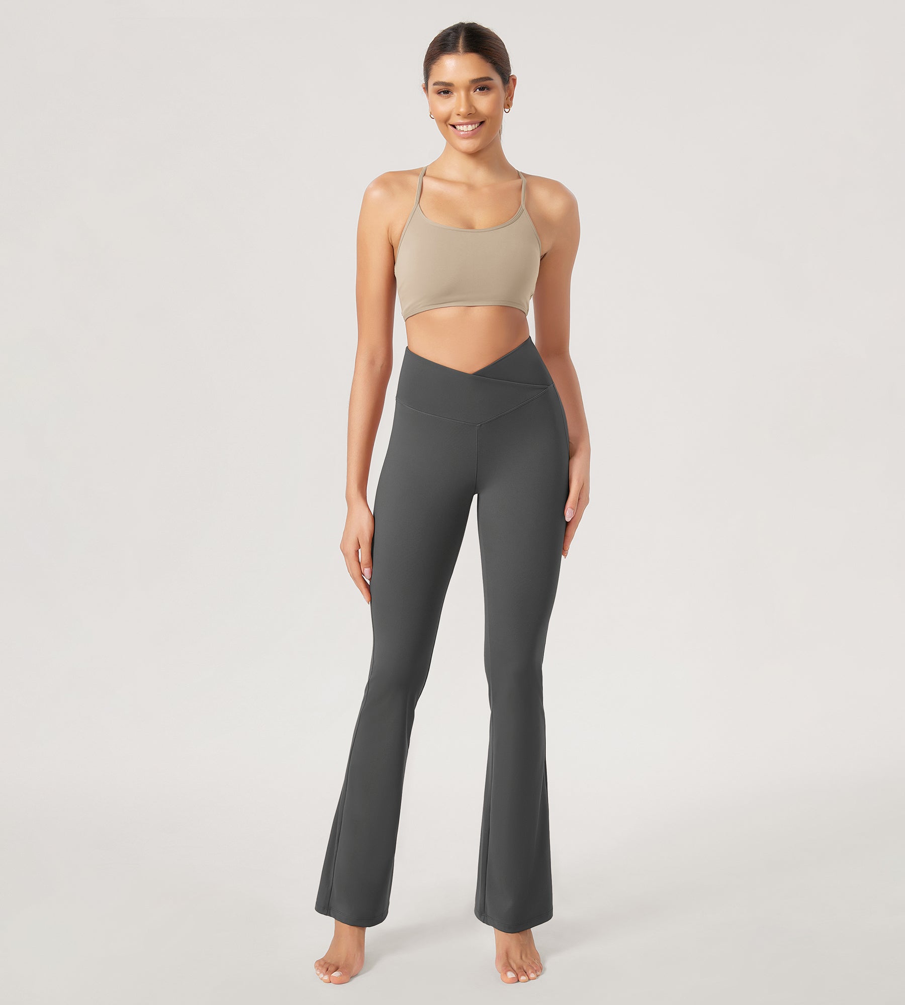 29” Cross Waist Sports Flare Yoga Pants Charcoal - ododos