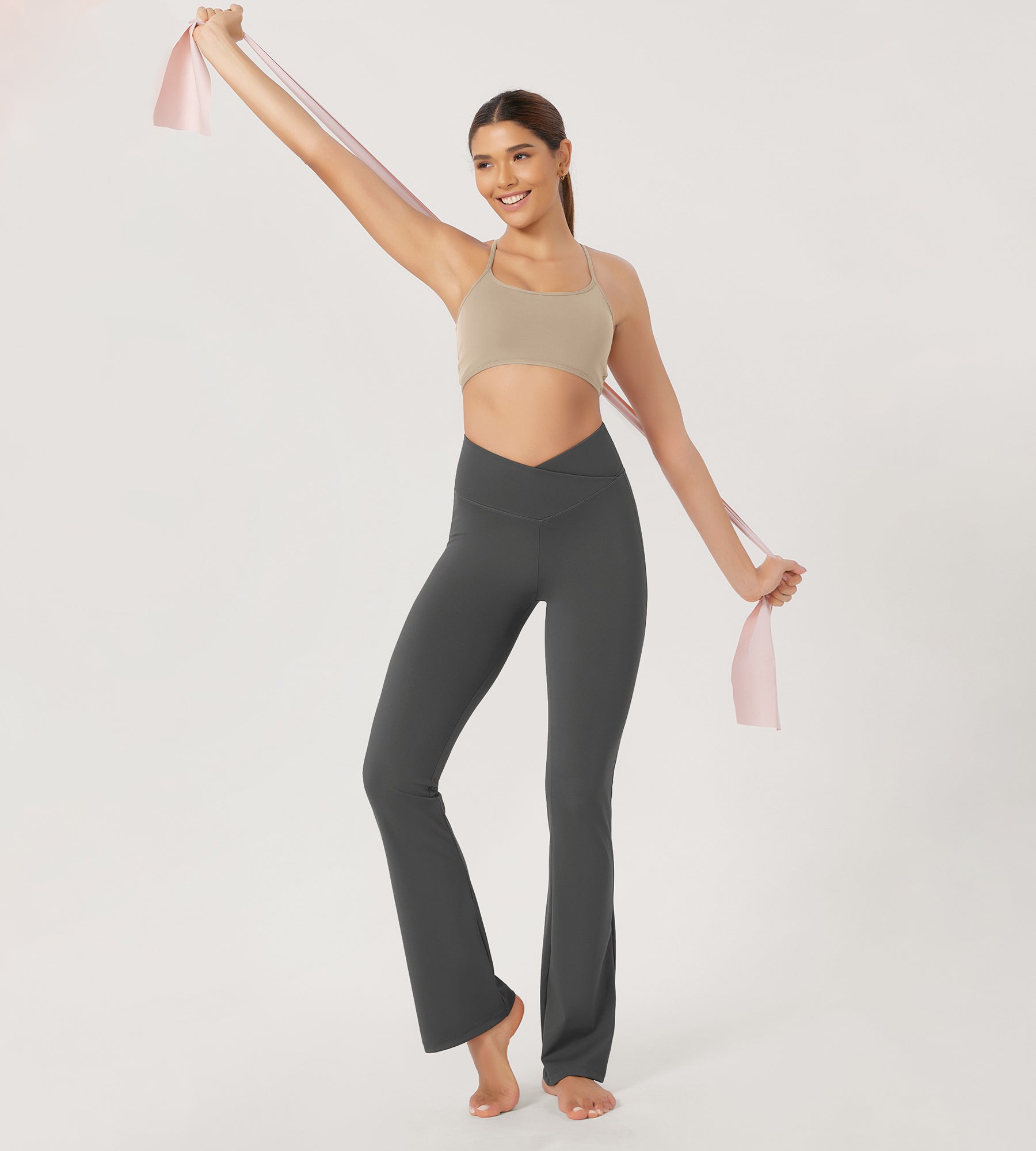29” Cross Waist Sports Flare Yoga Pants - ododos