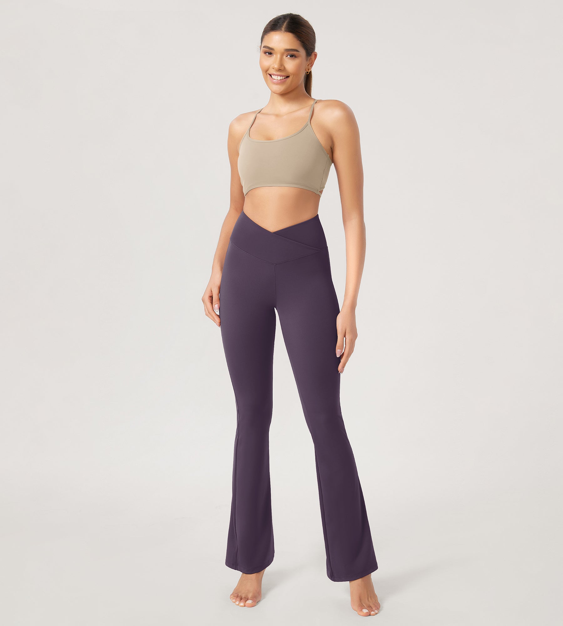29” Cross Waist Sports Flare Yoga Pants Dark Purple - ododos