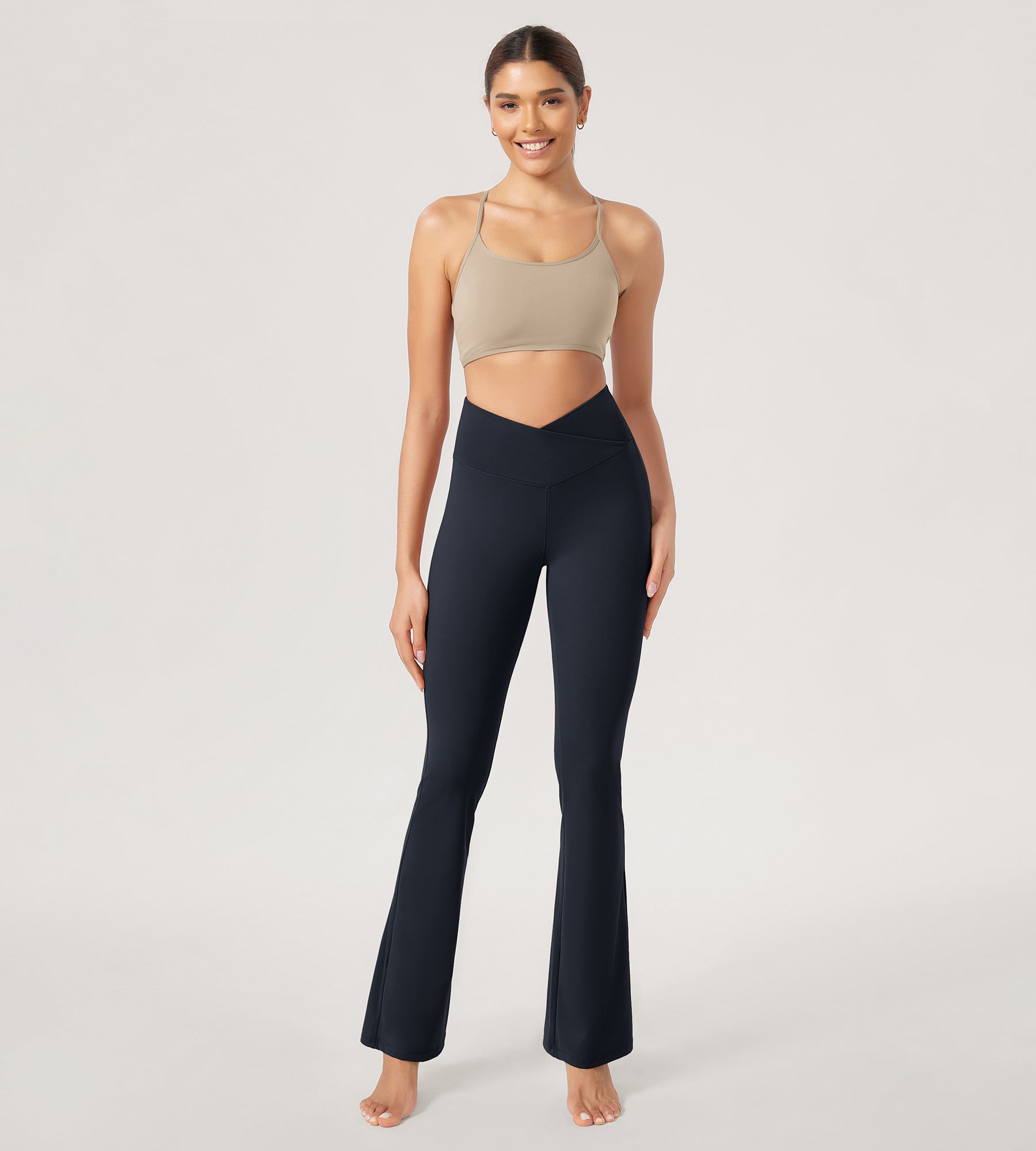 29” Cross Waist Sports Flare Yoga Pants Deep Navy - ododos