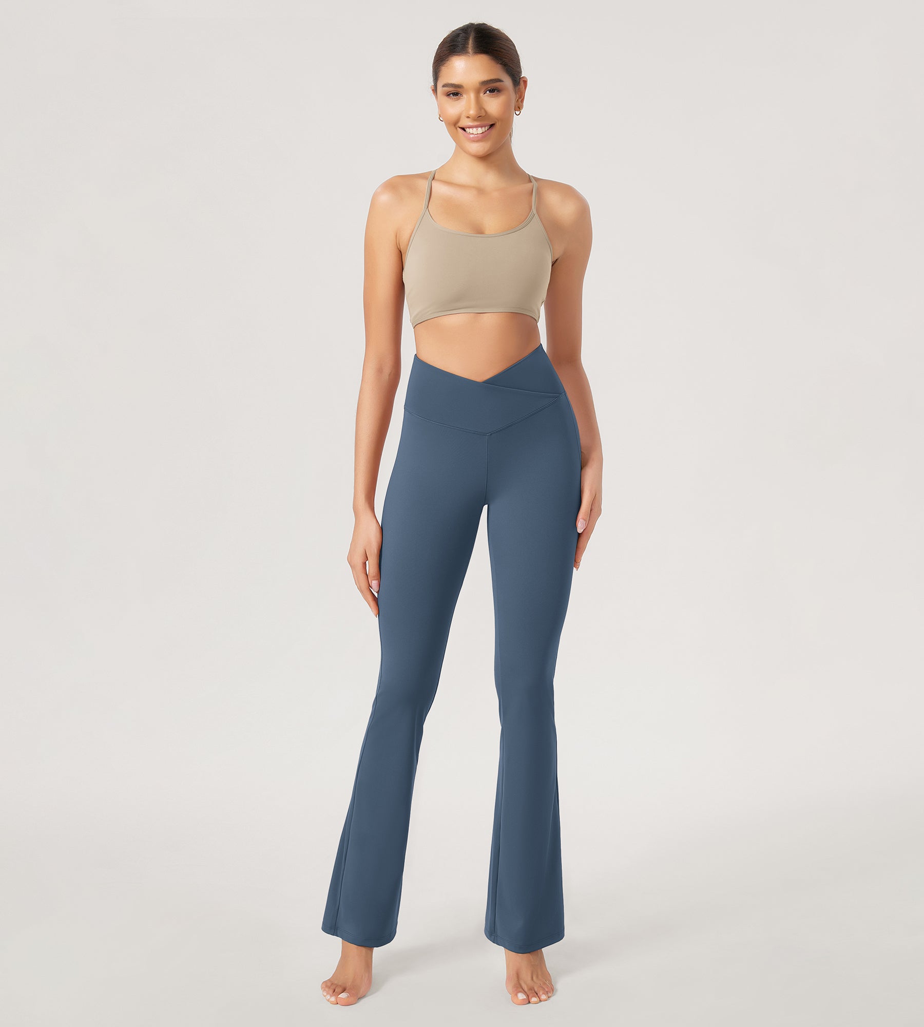 29” Cross Waist Sports Flare Yoga Pants Ink Blue - ododos
