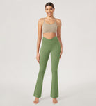 29” Cross Waist Sports Flare Yoga Pants Light Olive - ododos