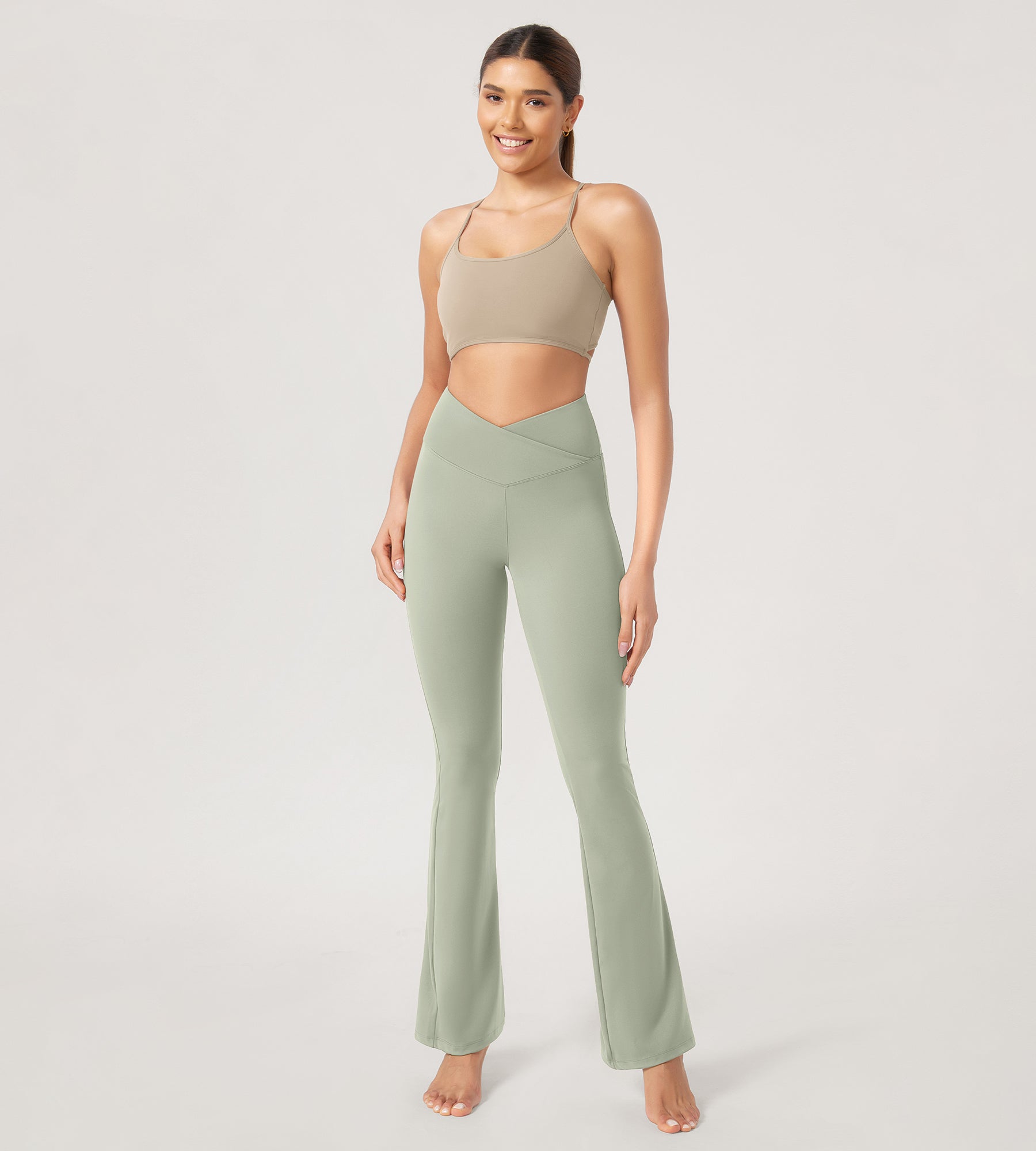 29” Cross Waist Sports Flare Yoga Pants Lime Stone - ododos