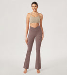 29” Cross Waist Sports Flare Yoga Pants Purple Taupe - ododos