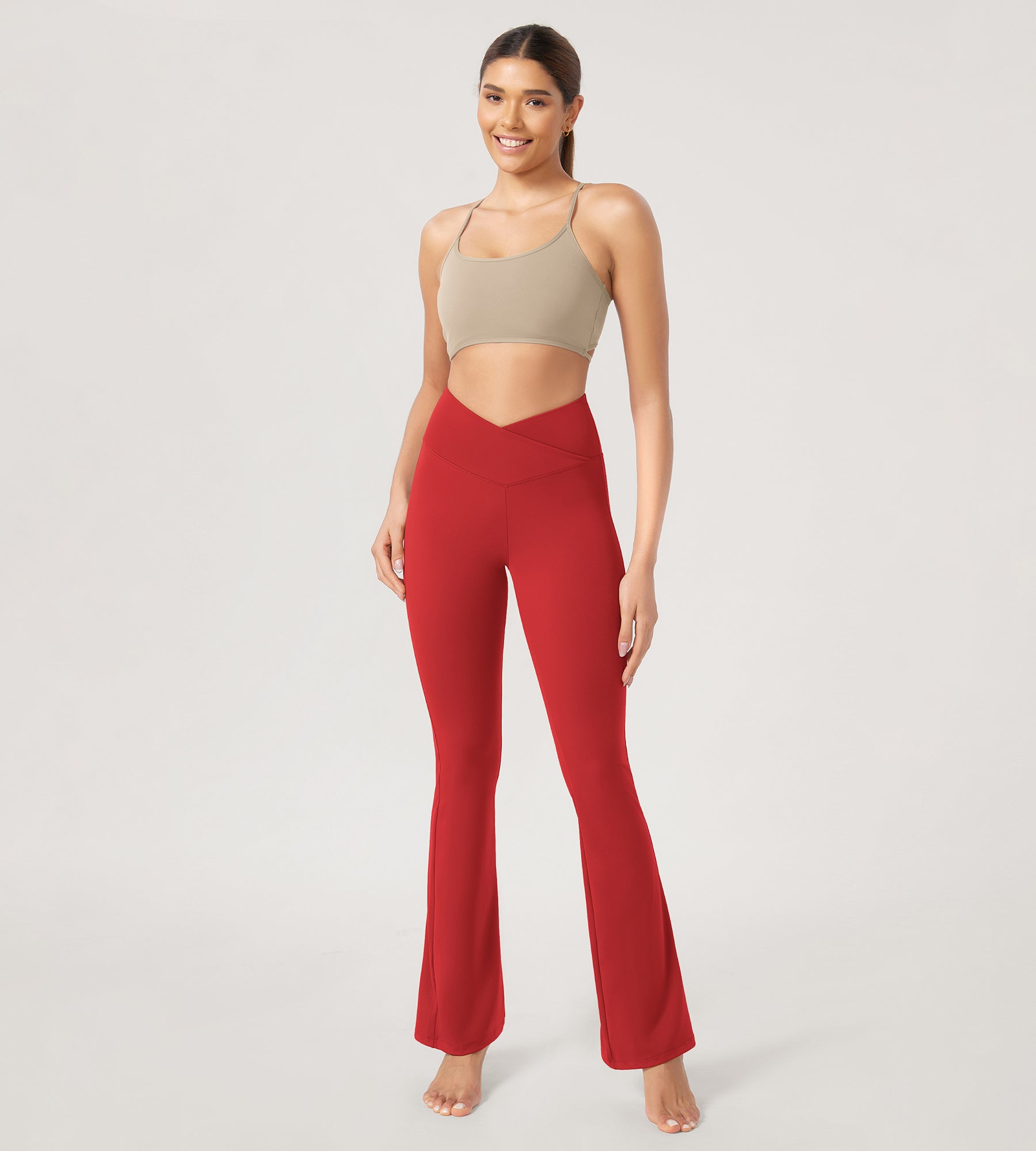 29” Cross Waist Sports Flare Yoga Pants Red - ododos
