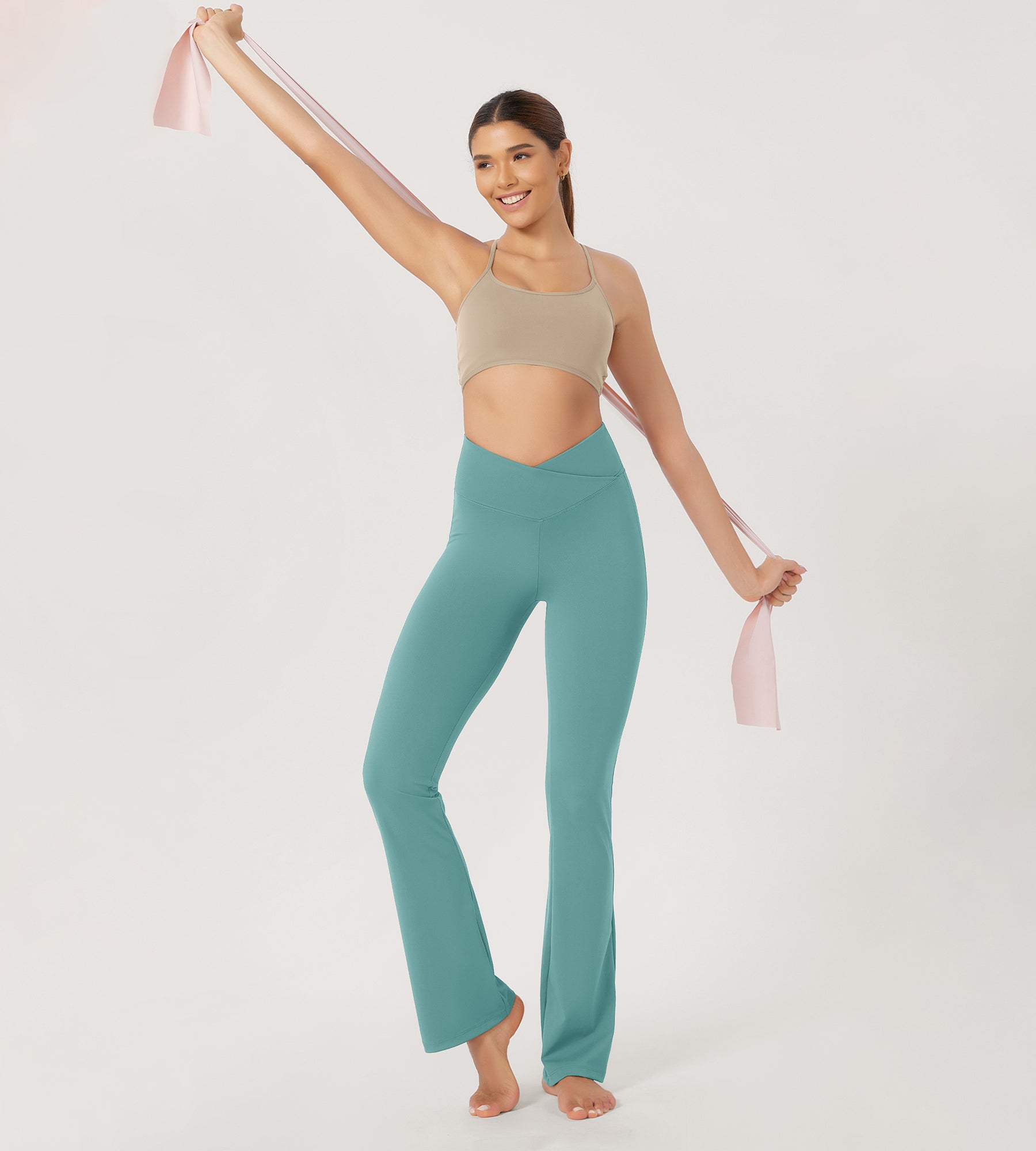29” Cross Waist Sports Flare Yoga Pants - ododos