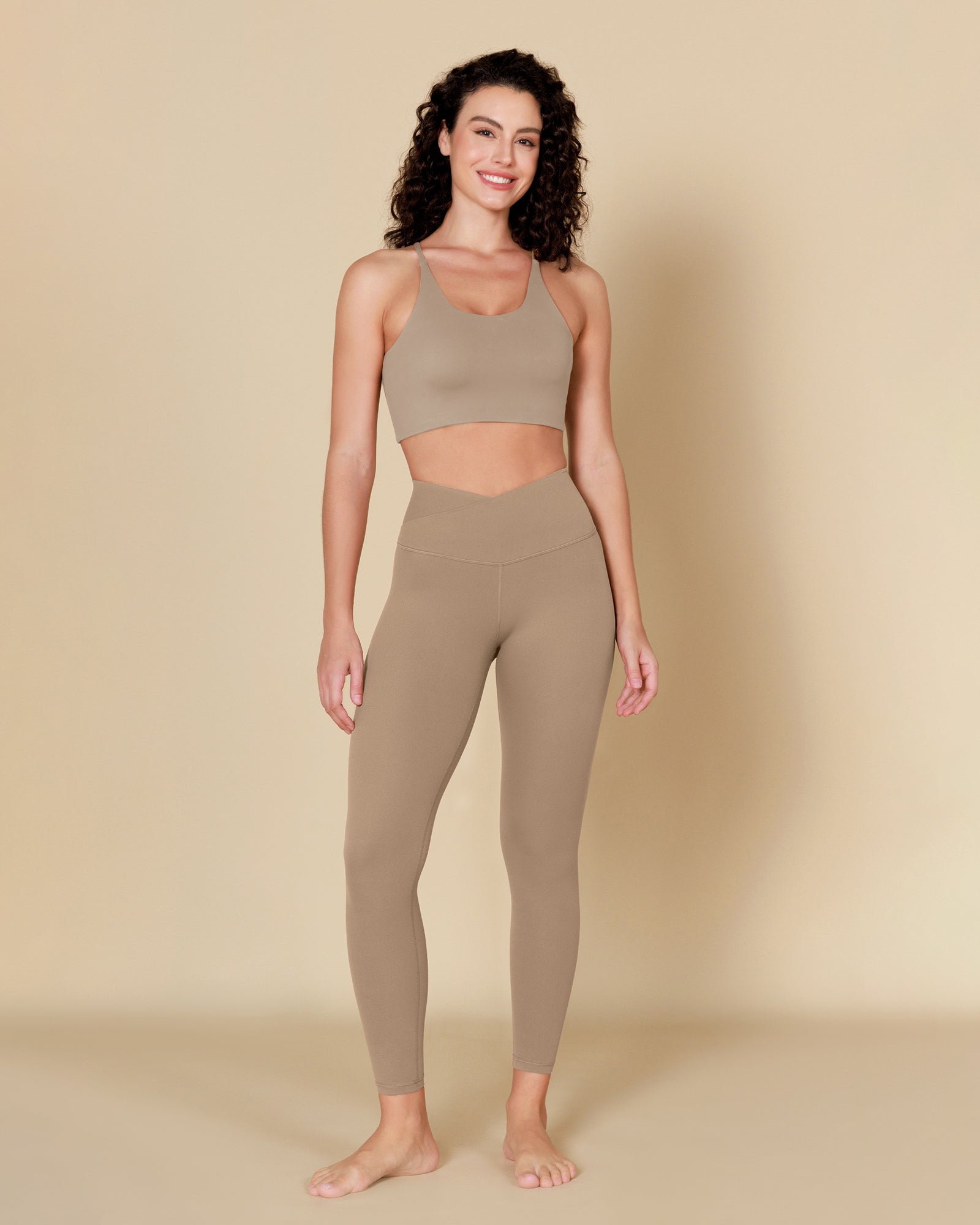 ODCLOUD Crossover 7/8 Leggings with Back Pocket Light Brown - ododos