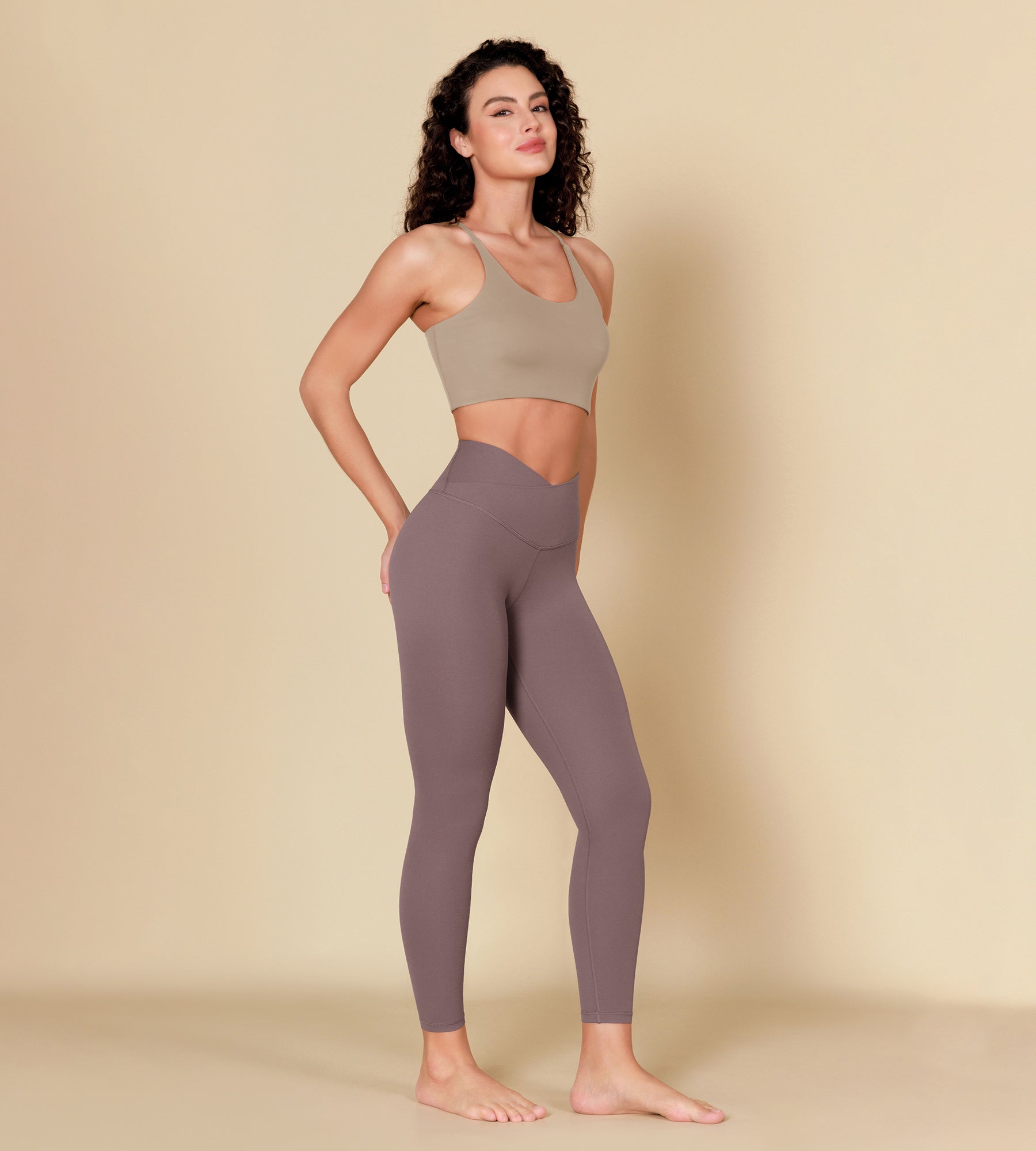 ODCLOUD Crossover 7/8 Leggings with Back Pocket Purple Taupe - ododos