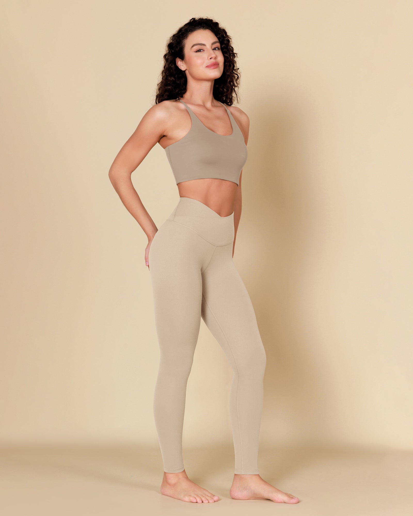 ODCLOUD Crossover 28" Leggings with Back Pocket - Classic Colors Beige - ododos