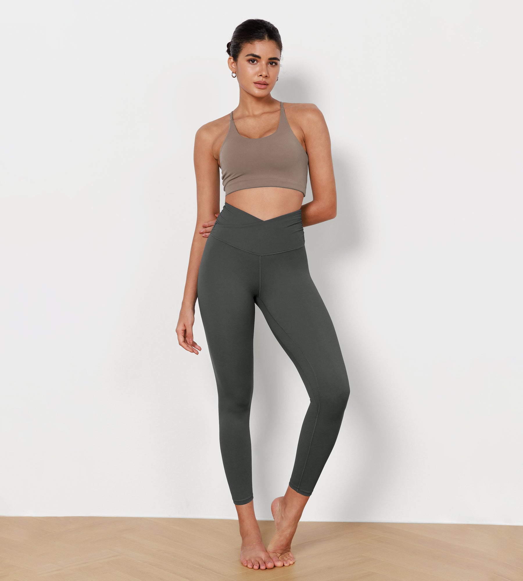 25" Cross Waist Running Leggings Charcoal - ododos