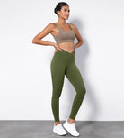 25" Cross Waist Running Leggings Dark Olive - ododos