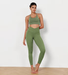 7/8 Cross Waist Running Leggings Light Olive - ododos