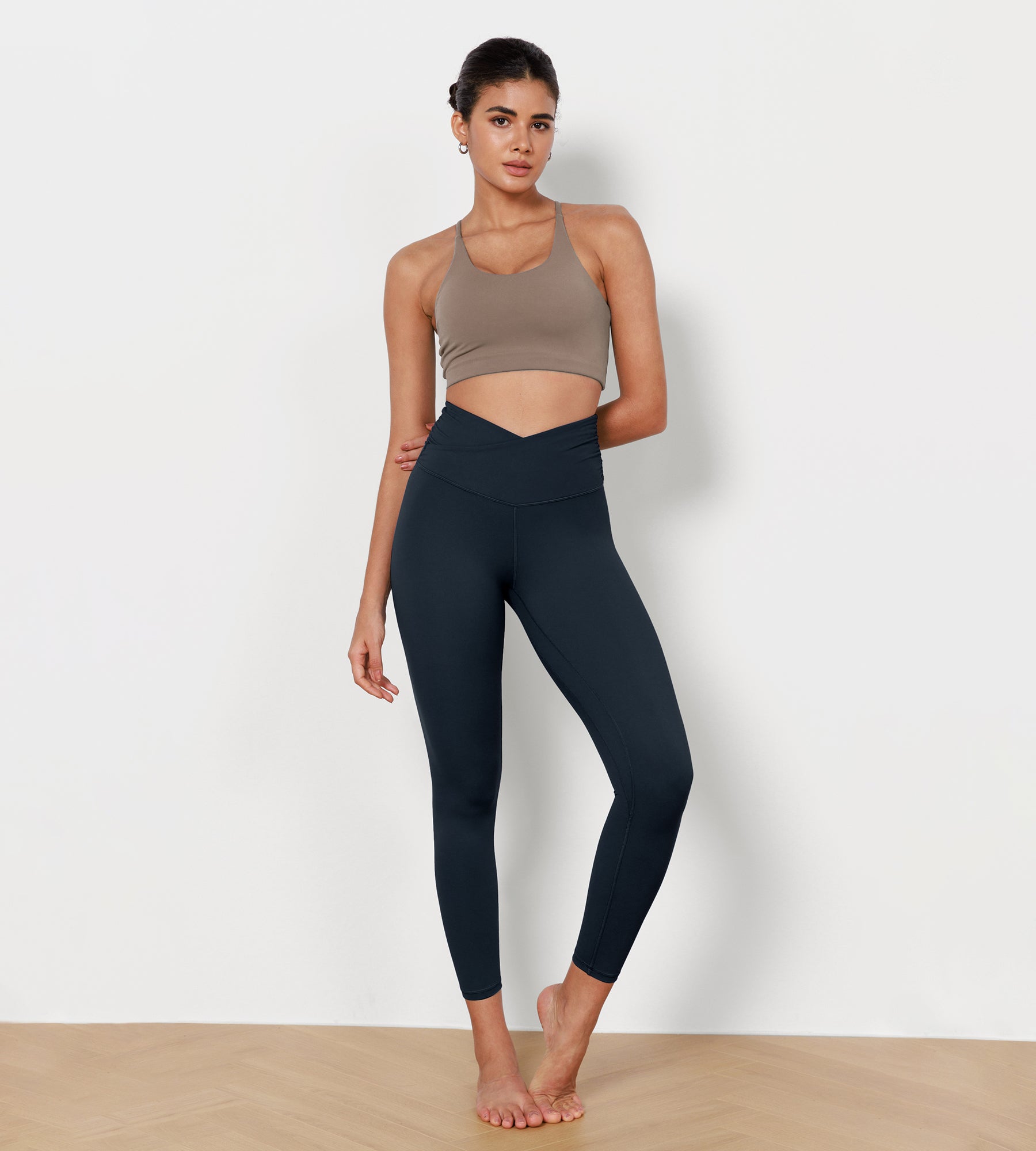 7/8 Cross Waist Running Leggings Navy - ododos