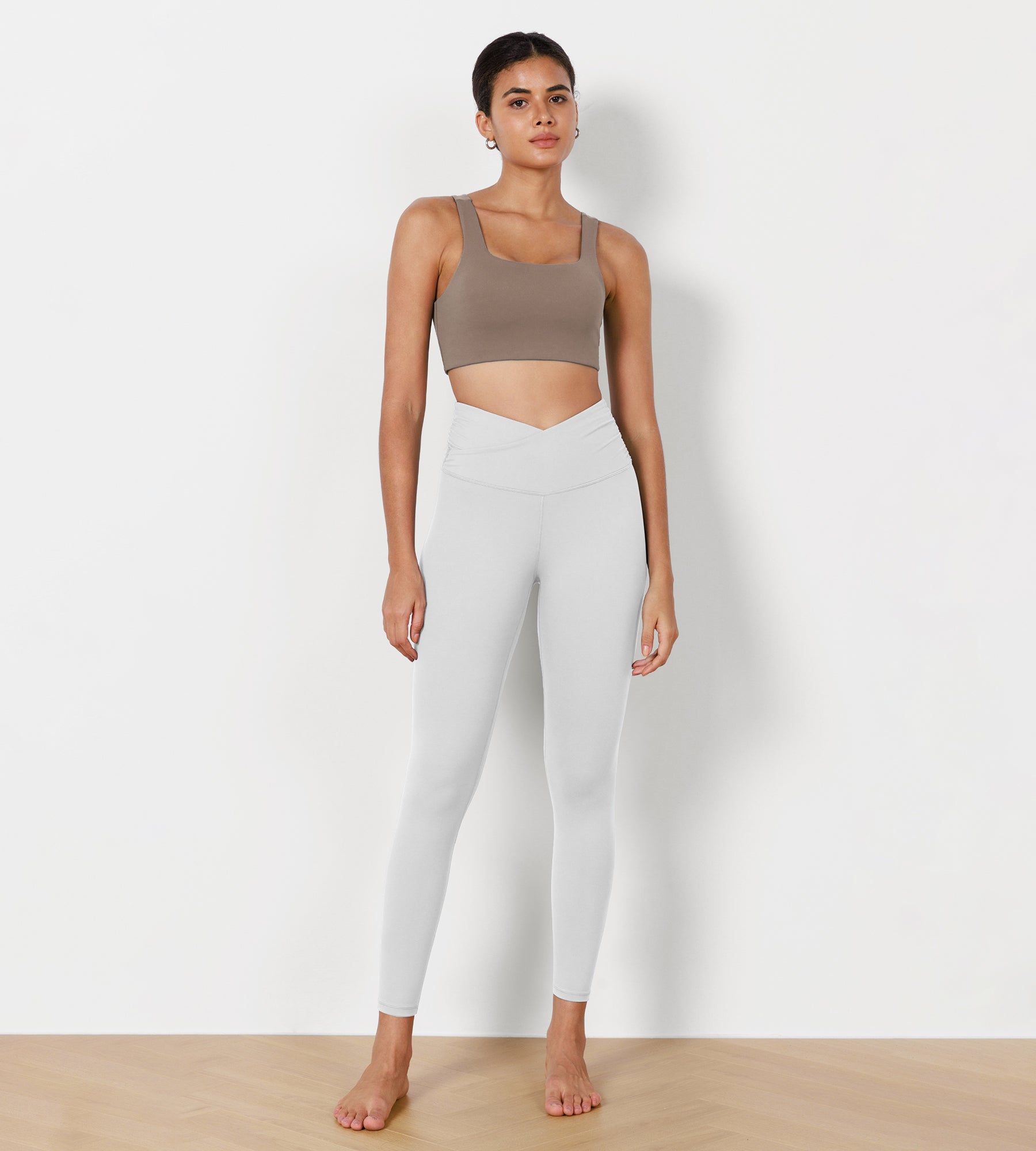 25" Cross Waist Running Leggings White - ododos