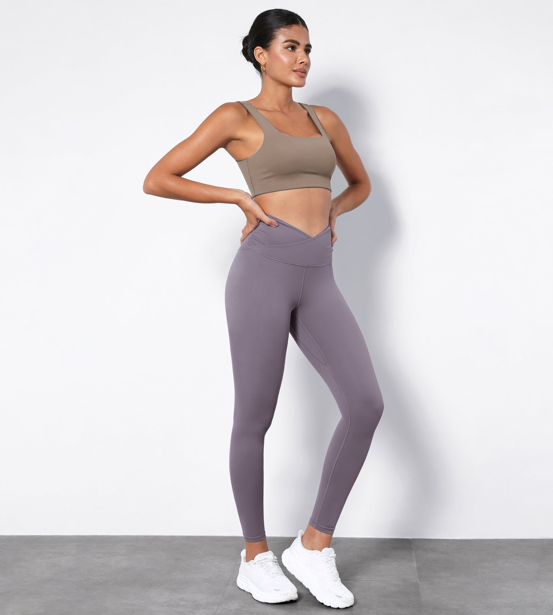 25" Cross Waist Running Leggings Ash Violet - ododos