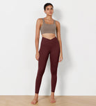 25" Cross Waist Running Leggings Burgundy - ododos