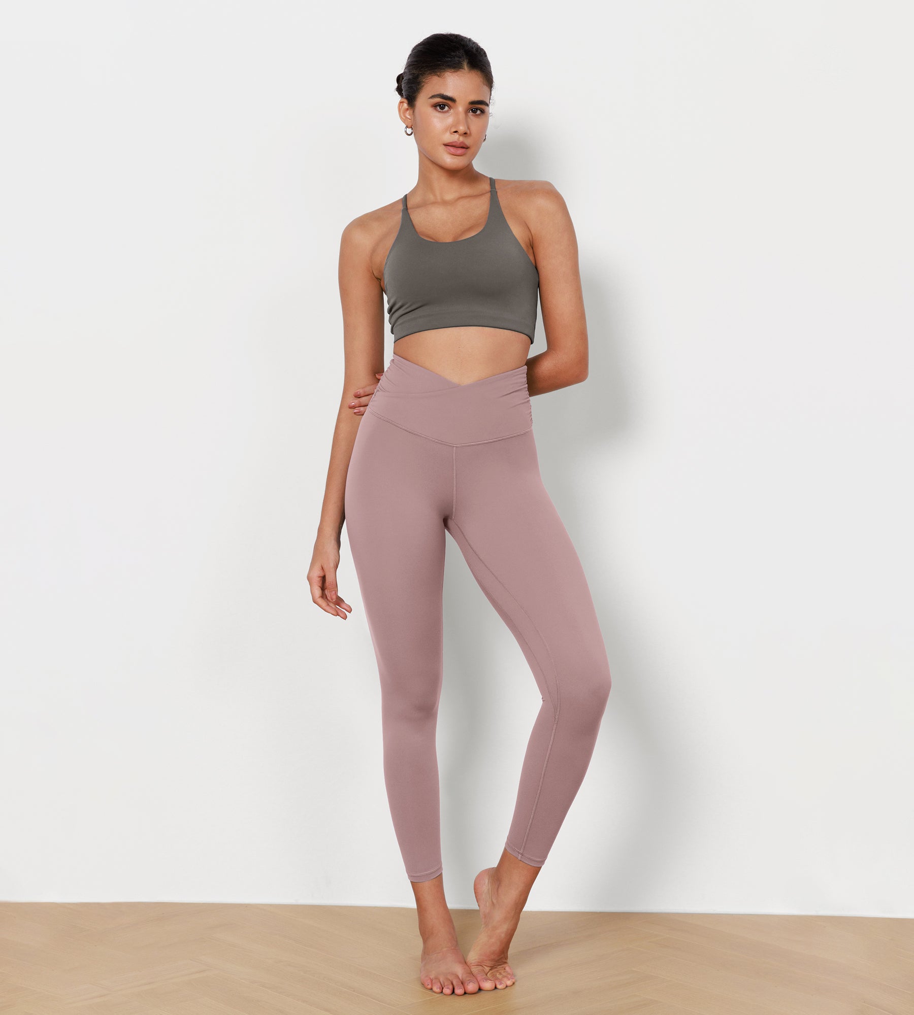 25" Cross Waist Running Leggings Lavender - ododos