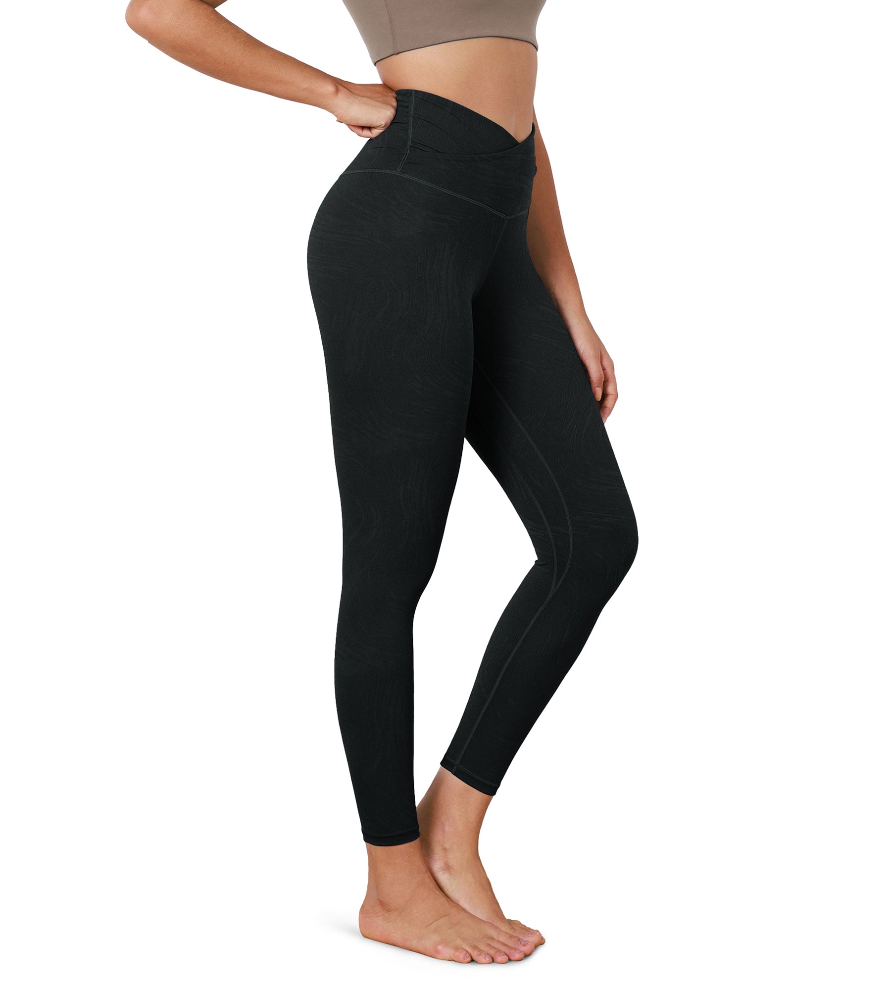 7/8 Pattern Cross Waist Running Leggings - ododos