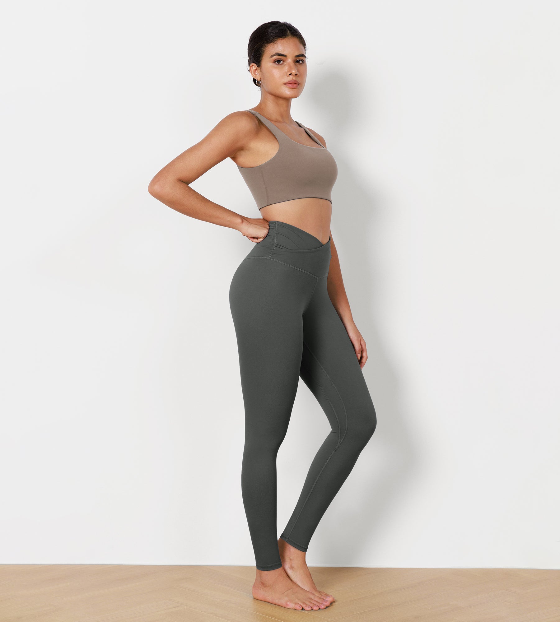 28" Cross Waist Sports Gym Yoga Leggings Charcoal - ododos