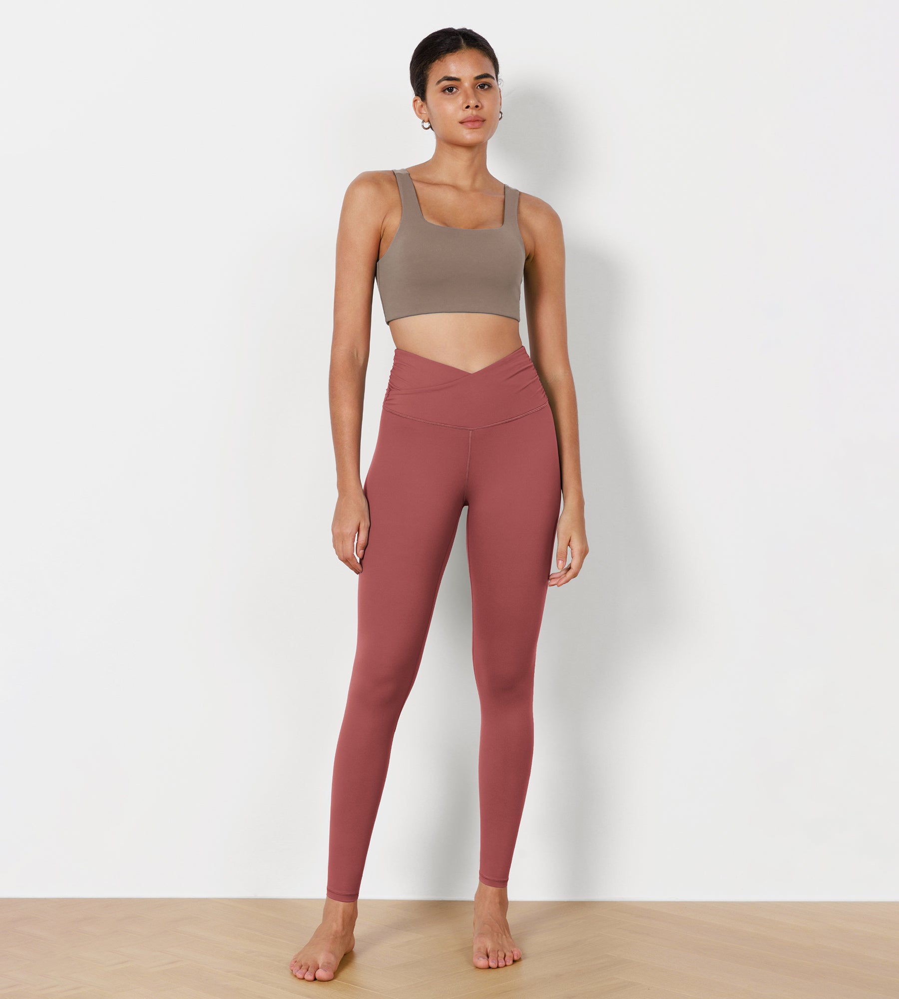 28" Cross Waist Sports Gym Yoga Leggings Mauve - ododos